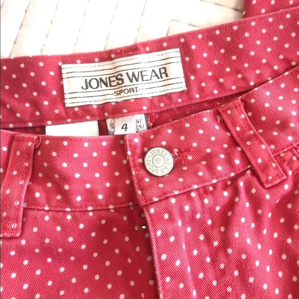 High waist, straight leg Coral  dotted Jeans